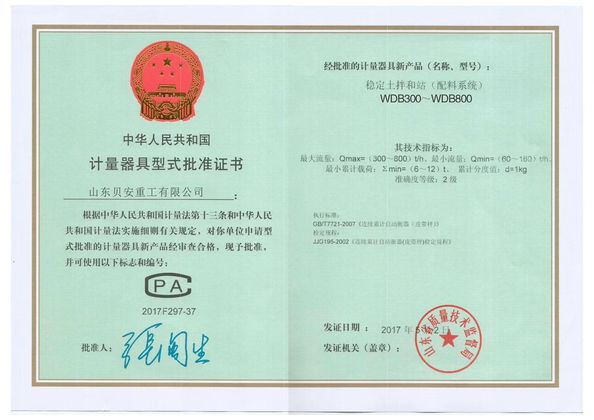 Porcellana Shandong Beian Heavy Industry Co.,Ltd Certificazioni